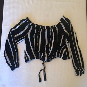 Kendall and Kylie striped off-the-shoulder blouse.